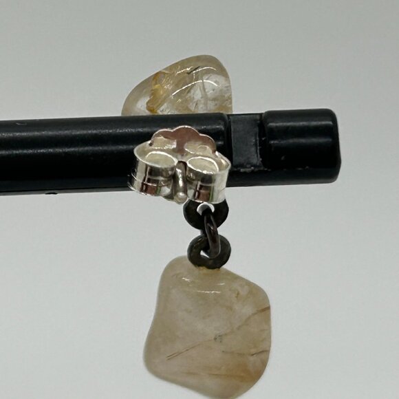 Vintage Sterling Silver Dangle Earrings With Natural Quartz Gemstones - Picture 8 of 12